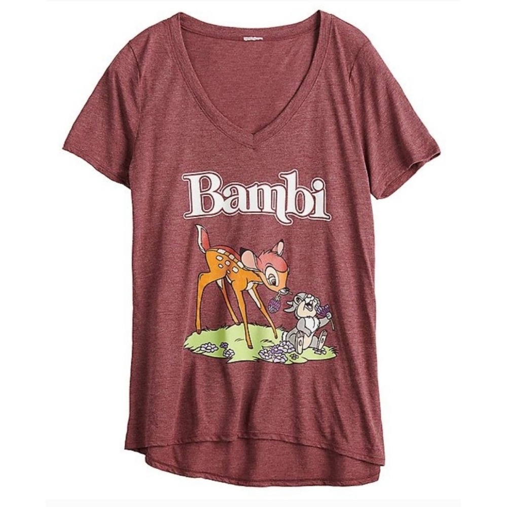 Disney Bambi & Thumper Bunny Rabbit Burgundy T Shirt Women's XS NWT